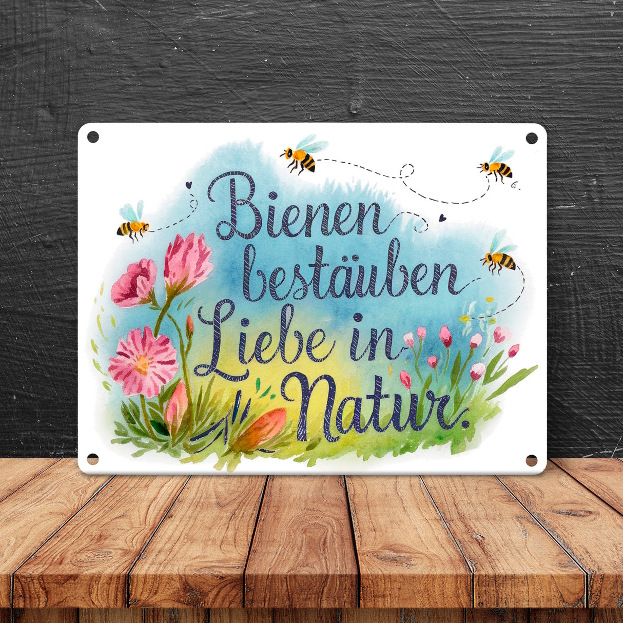 Bienen bestäuben Liebe in die Natur Metallschild in 15x20 cm