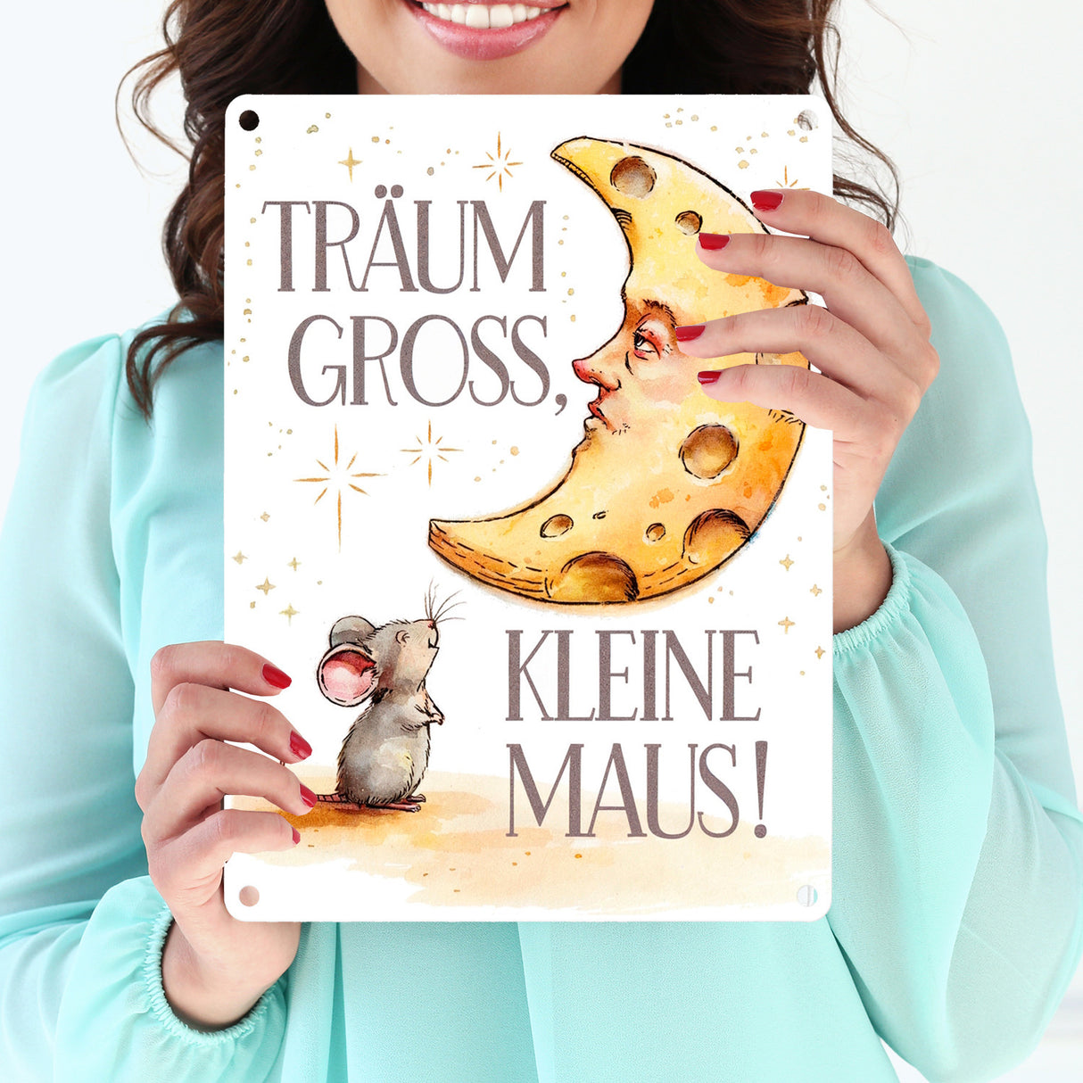 Maus und Käse-Mond - Träum groß Metallschild in 15x20 cm