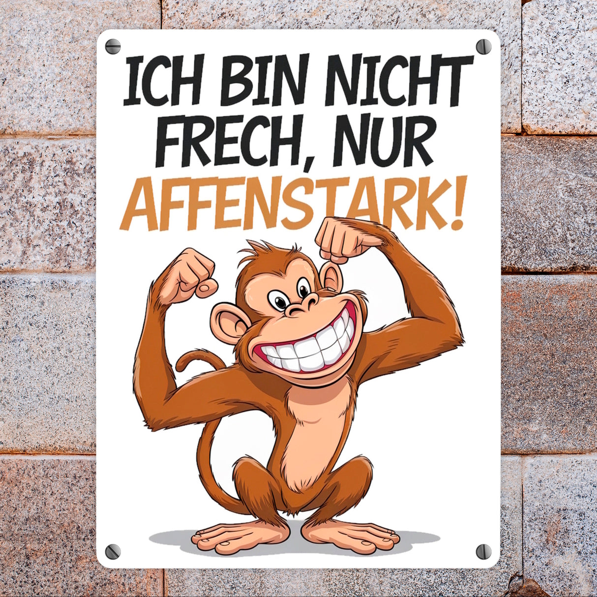 Nicht frech sondern Affenstark Metallschild in 15x20 cm mit Cartoon Affe
