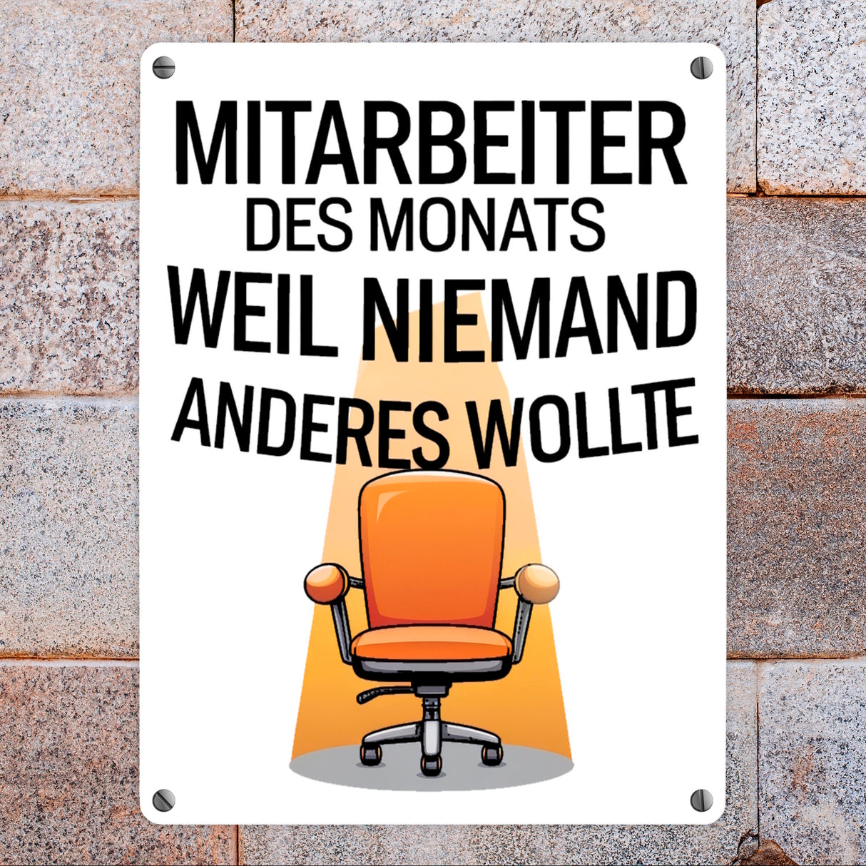 Leerer Bürostuhl - Mitarbeiter des Monats Metallschild in 15x20 cm