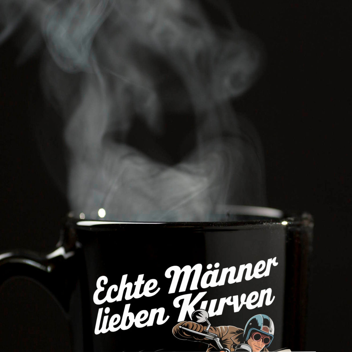 Echte Männer lieben Kurven Tasse mit Retro Biker