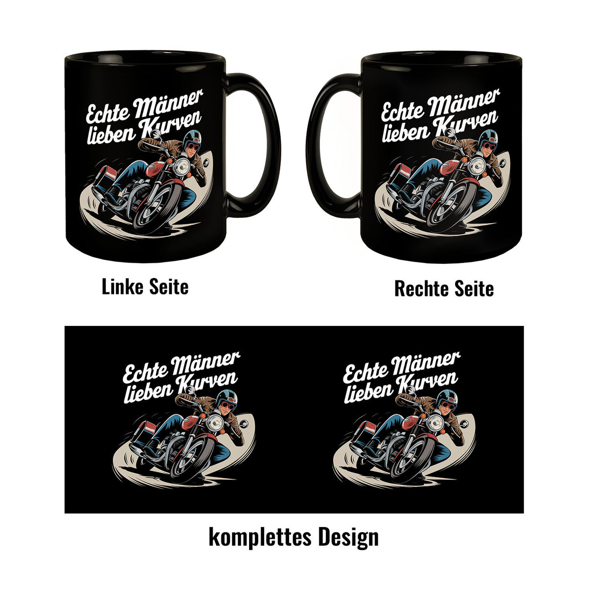 Echte Männer lieben Kurven Tasse mit Retro Biker