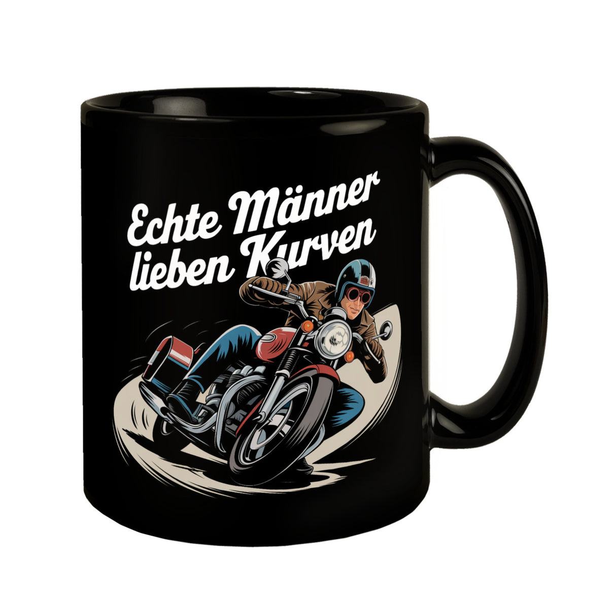 Echte Männer lieben Kurven Tasse mit Retro Biker