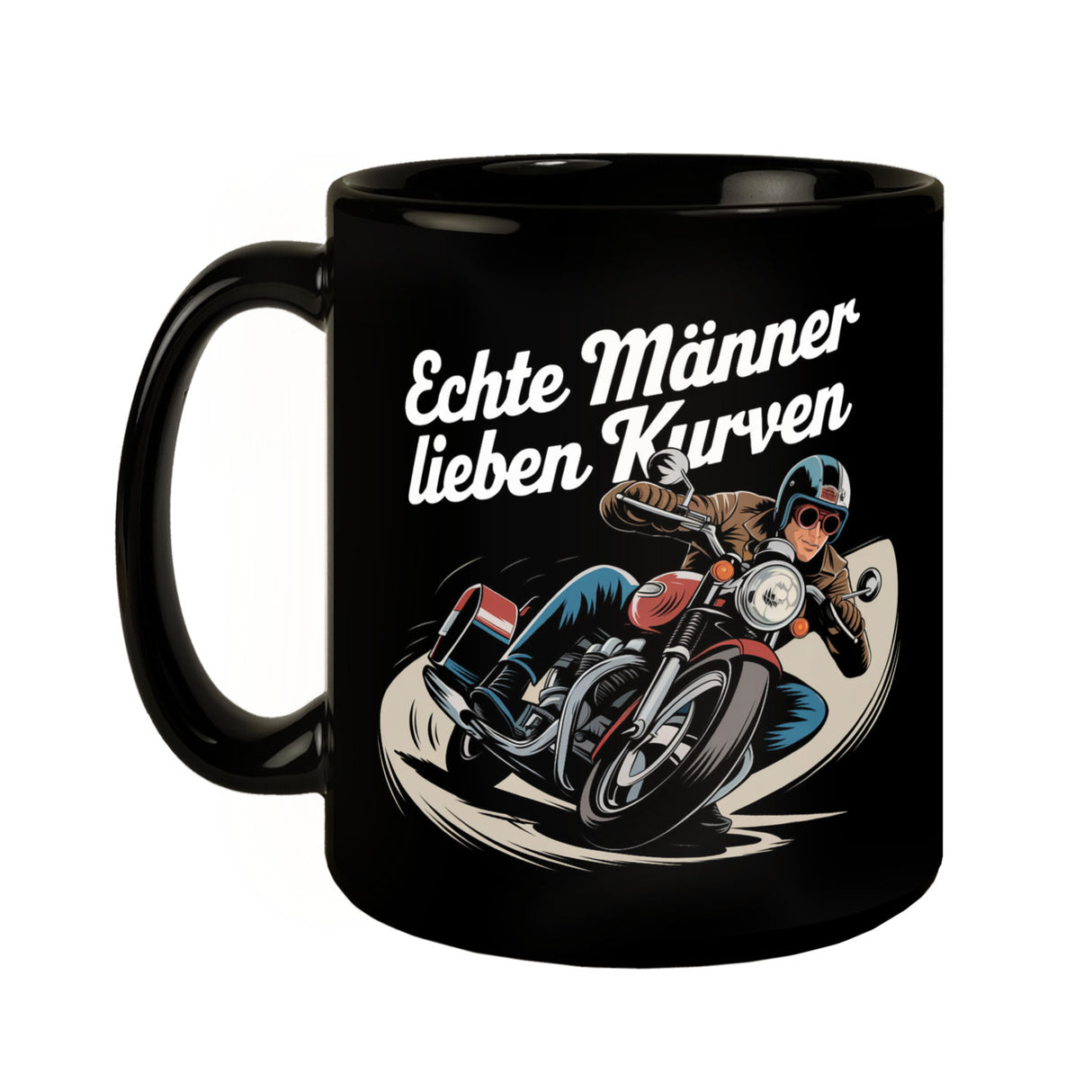 Echte Männer lieben Kurven Tasse mit Retro Biker