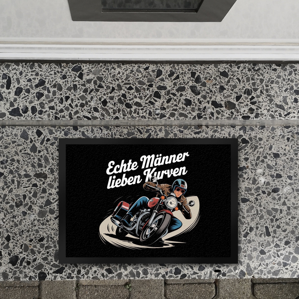 Echte Männer lieben Kurven Fußmatte in 35x50 cm mit Retro Biker