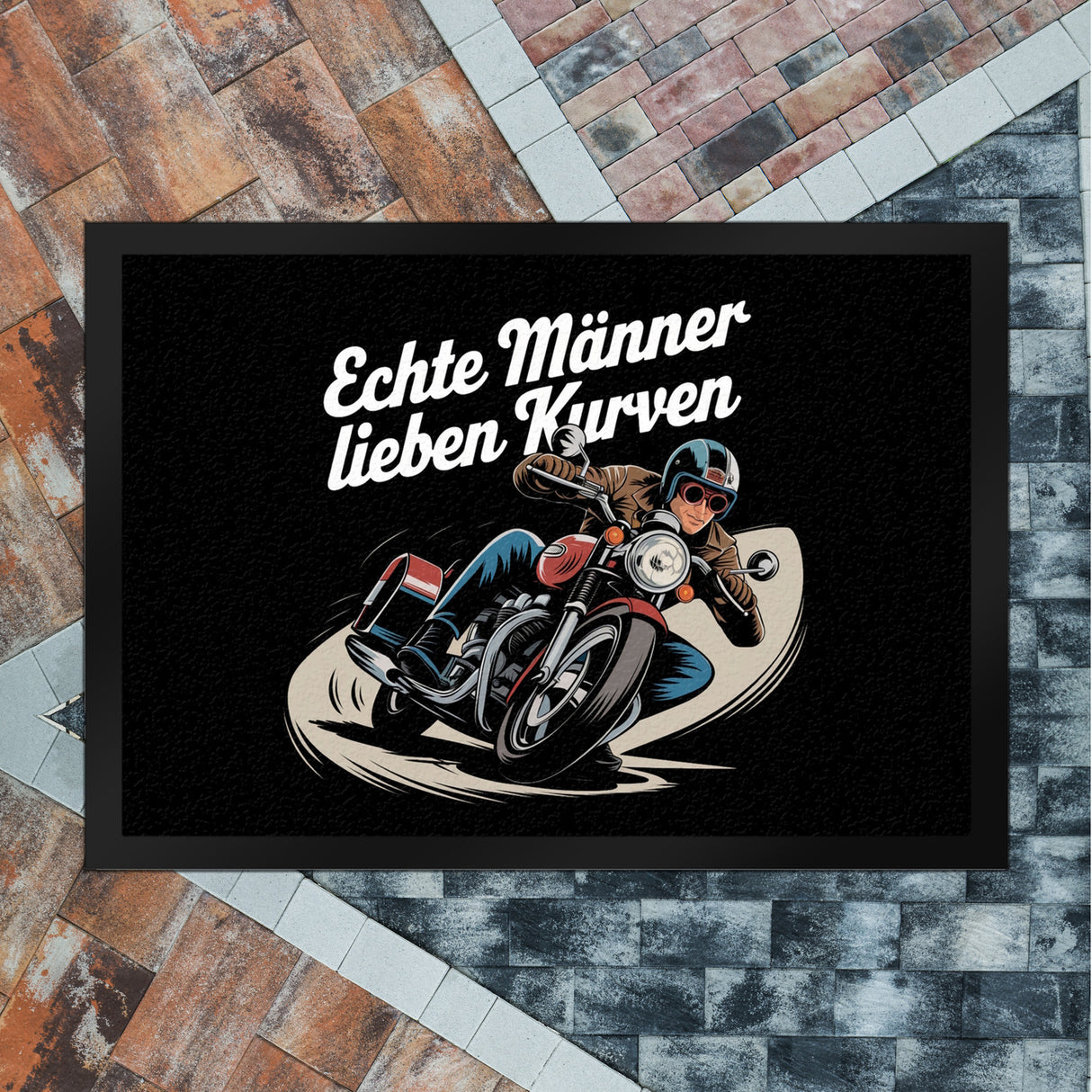 Echte Männer lieben Kurven Fußmatte in 35x50 cm mit Retro Biker