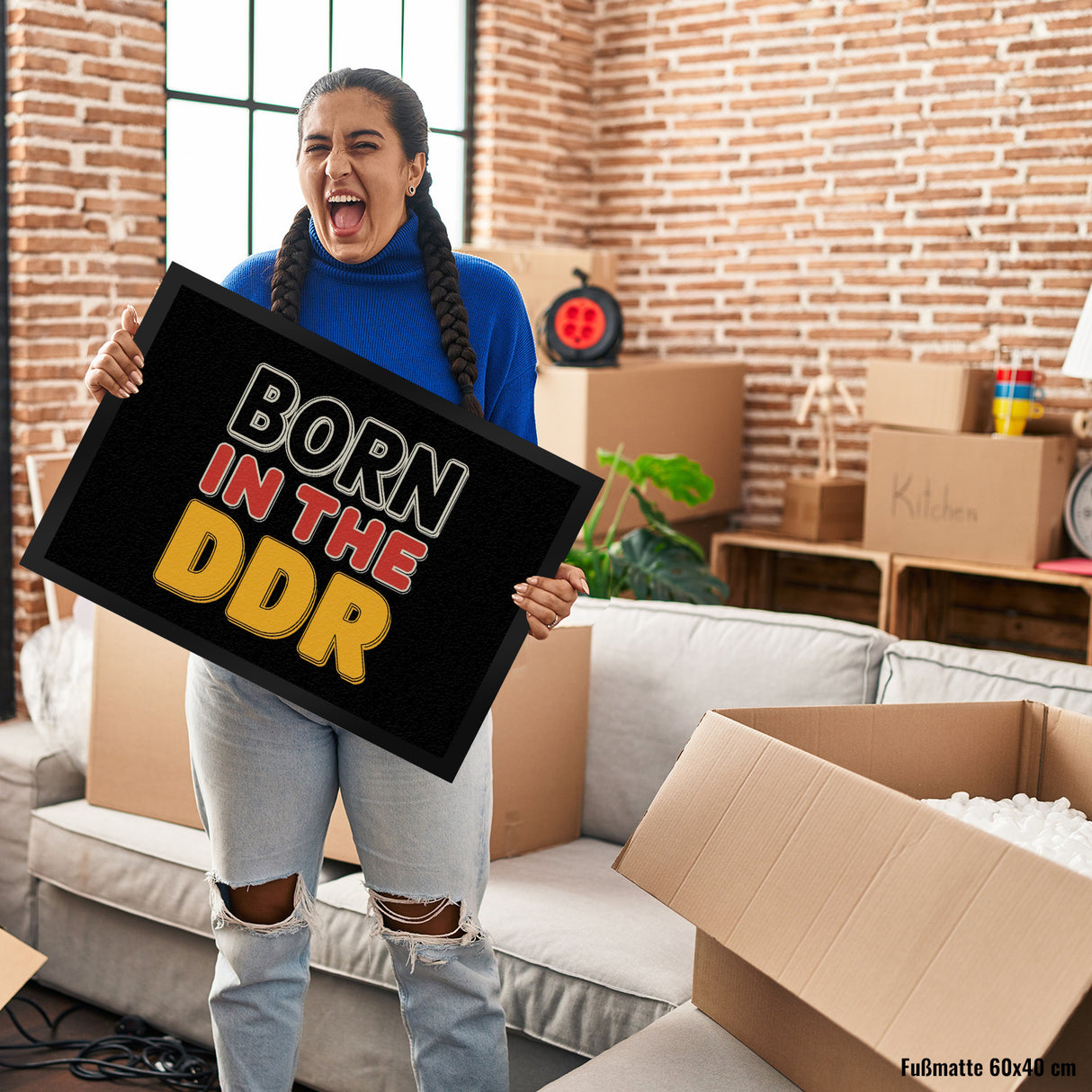 BORN in the DDR Retro Fußmatte in 35x50 cm Ostdeutsche Identität