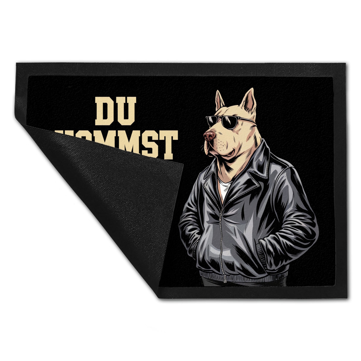 Türsteher Hund in Lederjacke Fußmatte in 35x50 cm - Du kommst hier net rein
