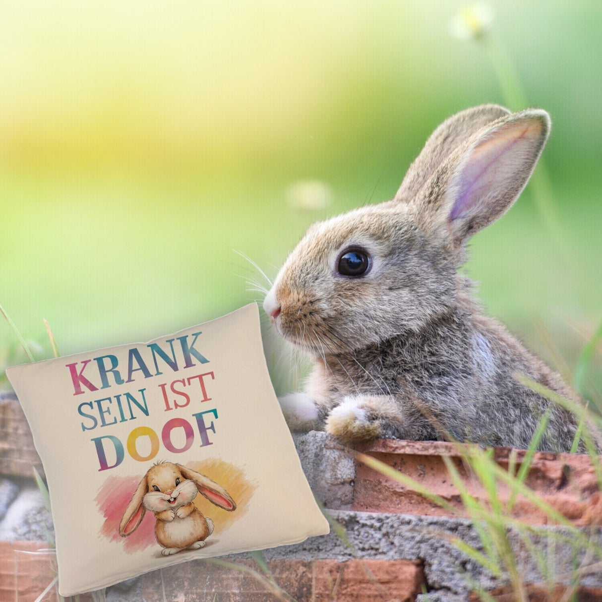 Krank sein ist doof Kissen mit niedlichem Kaninchen