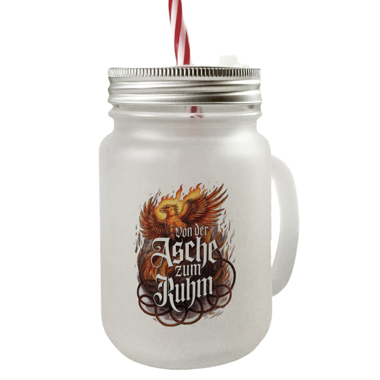 Phönix mit Flammen - Von der Asche zum Ruhm Trinkglas mit Bambusdeckel