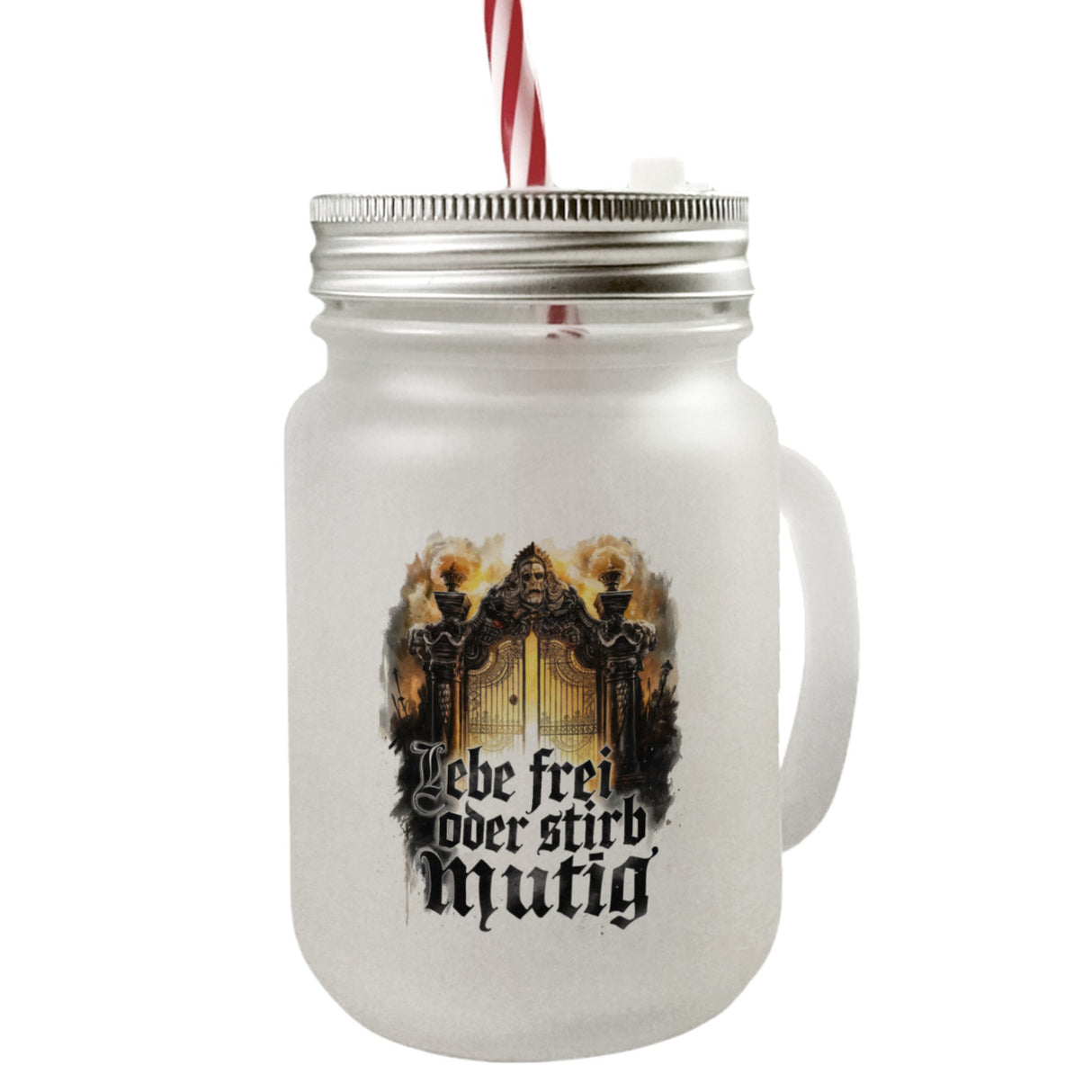 Lebe frei oder stirb mutig Trinkglas mit Bambusdeckel - Valhalla