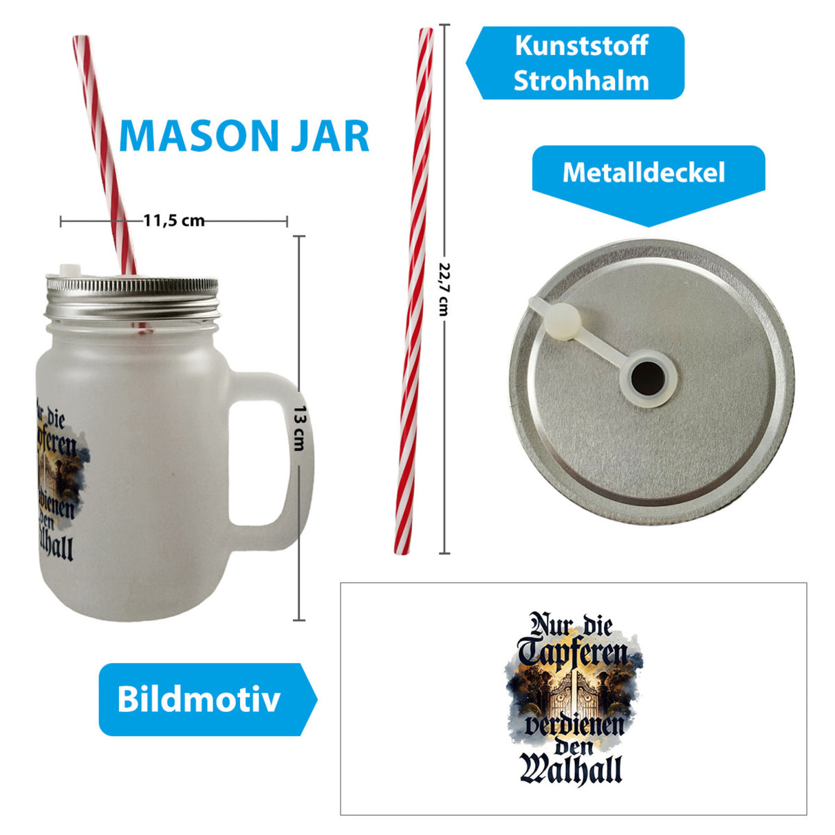 Nur die Tapferen verdienen den Walhall Trinkglas mit Bambusdeckel