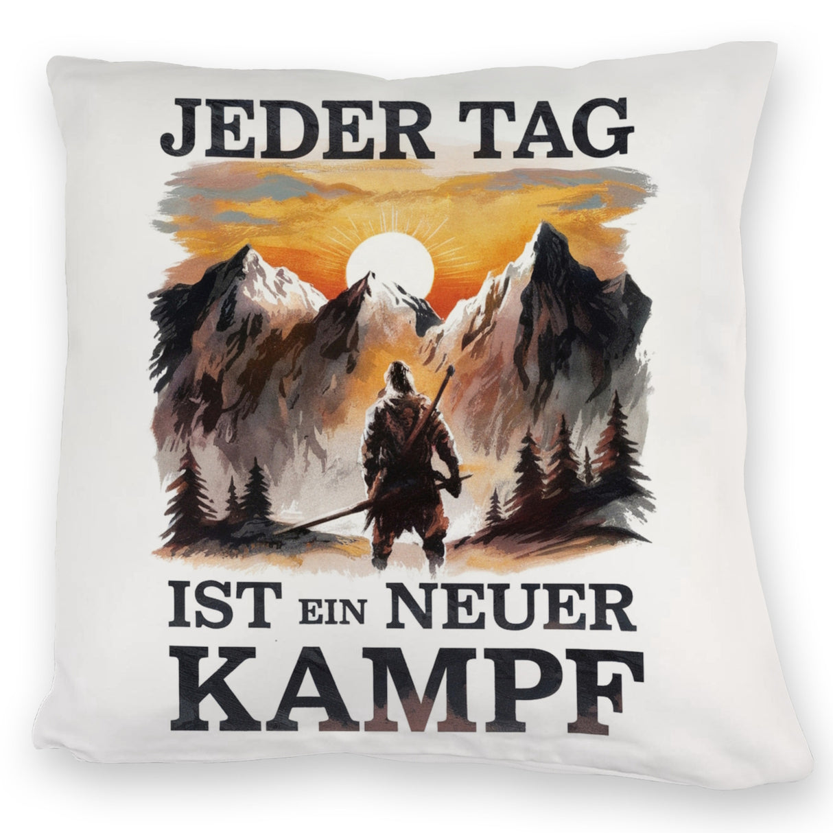 Jeder Tag ein neuer Kampf Kissen - Berge im Sonnenuntergang