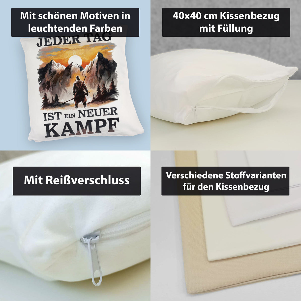 Jeder Tag ein neuer Kampf Kissen - Berge im Sonnenuntergang