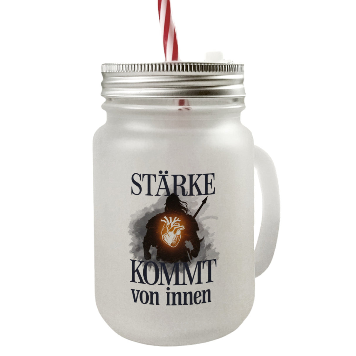 Stärke kommt von innen Trinkglas mit Bambusdeckel - Silhouette Krieger