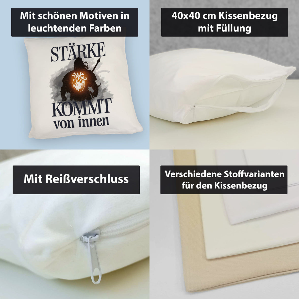 Stärke kommt von innen Kissen - Silhouette Krieger