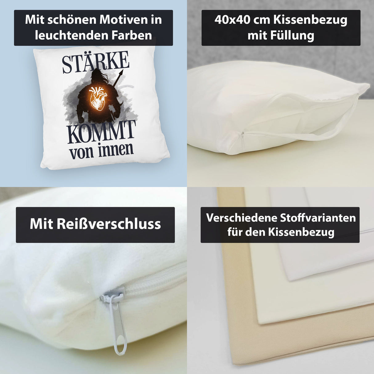Stärke kommt von innen Kissen - Silhouette Krieger