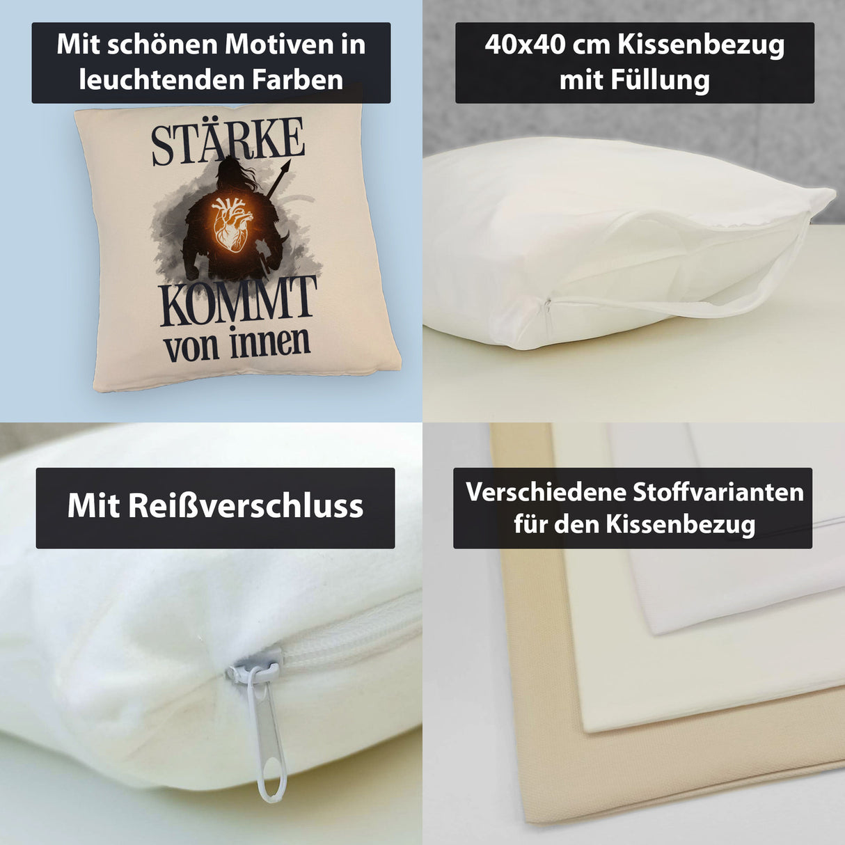 Stärke kommt von innen Kissen - Silhouette Krieger