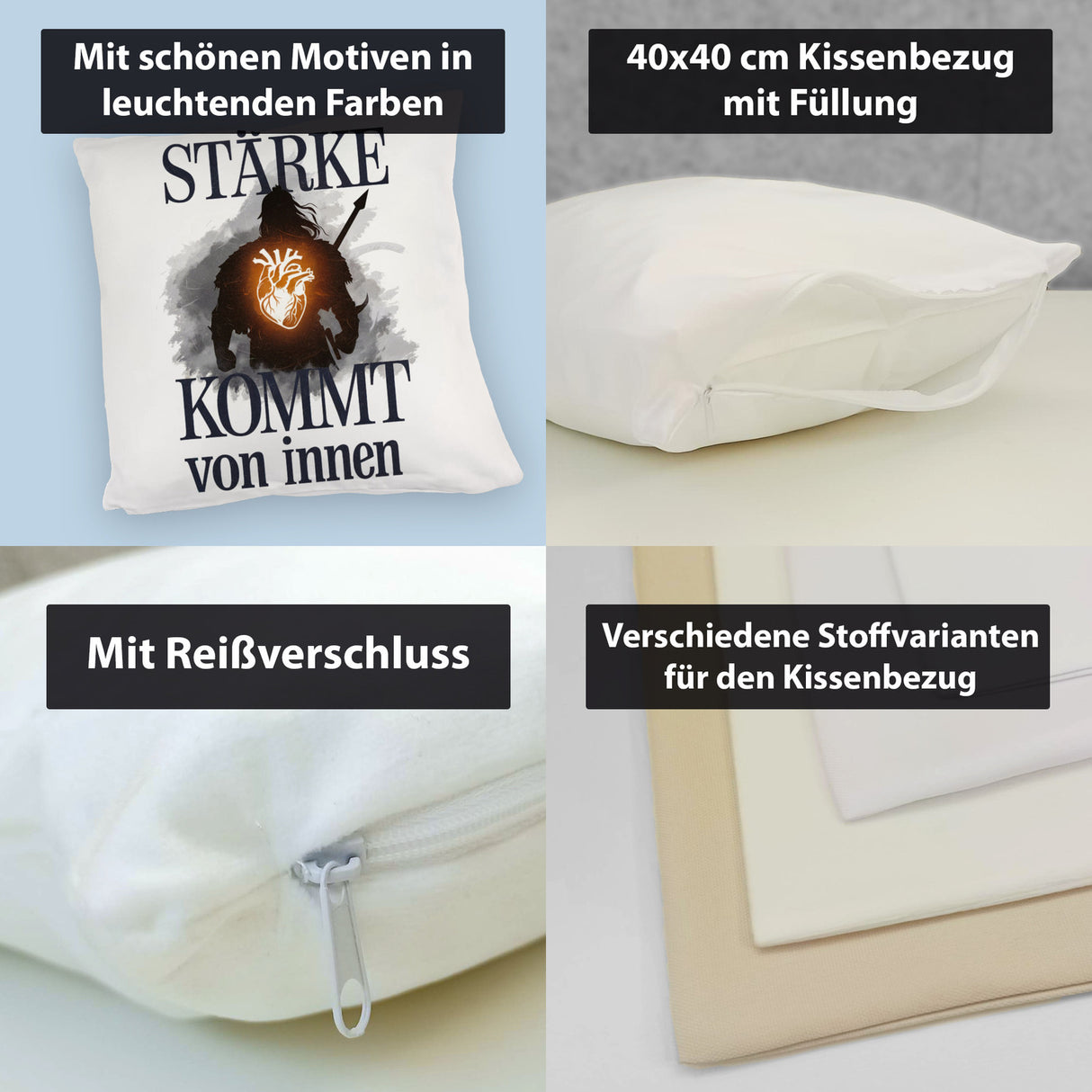 Stärke kommt von innen Kissen - Silhouette Krieger