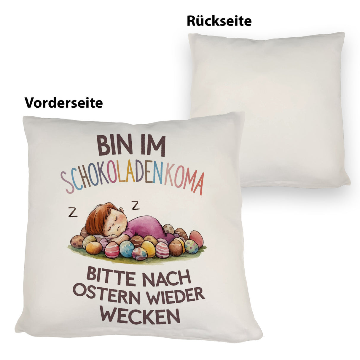 Schokoladenkoma Kissen Kind auf Schokoladeneiern