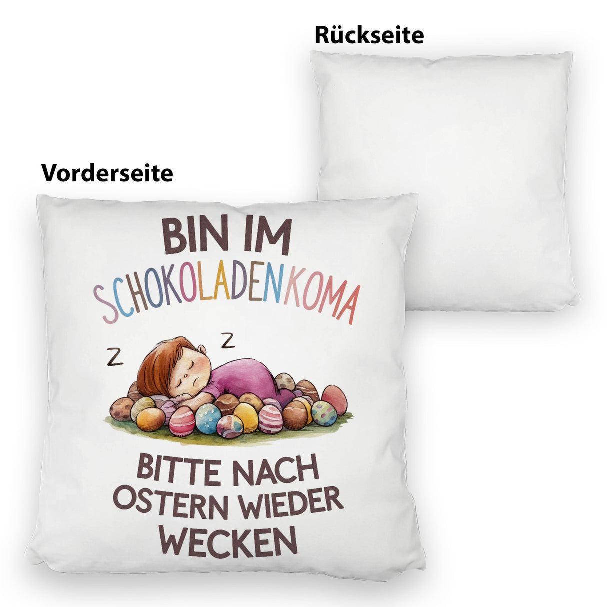 Schokoladenkoma Kissen Kind auf Schokoladeneiern