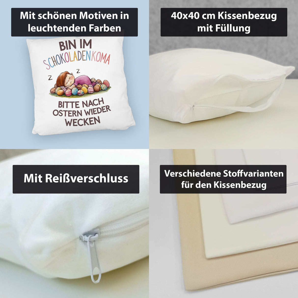 Schokoladenkoma Kissen Kind auf Schokoladeneiern