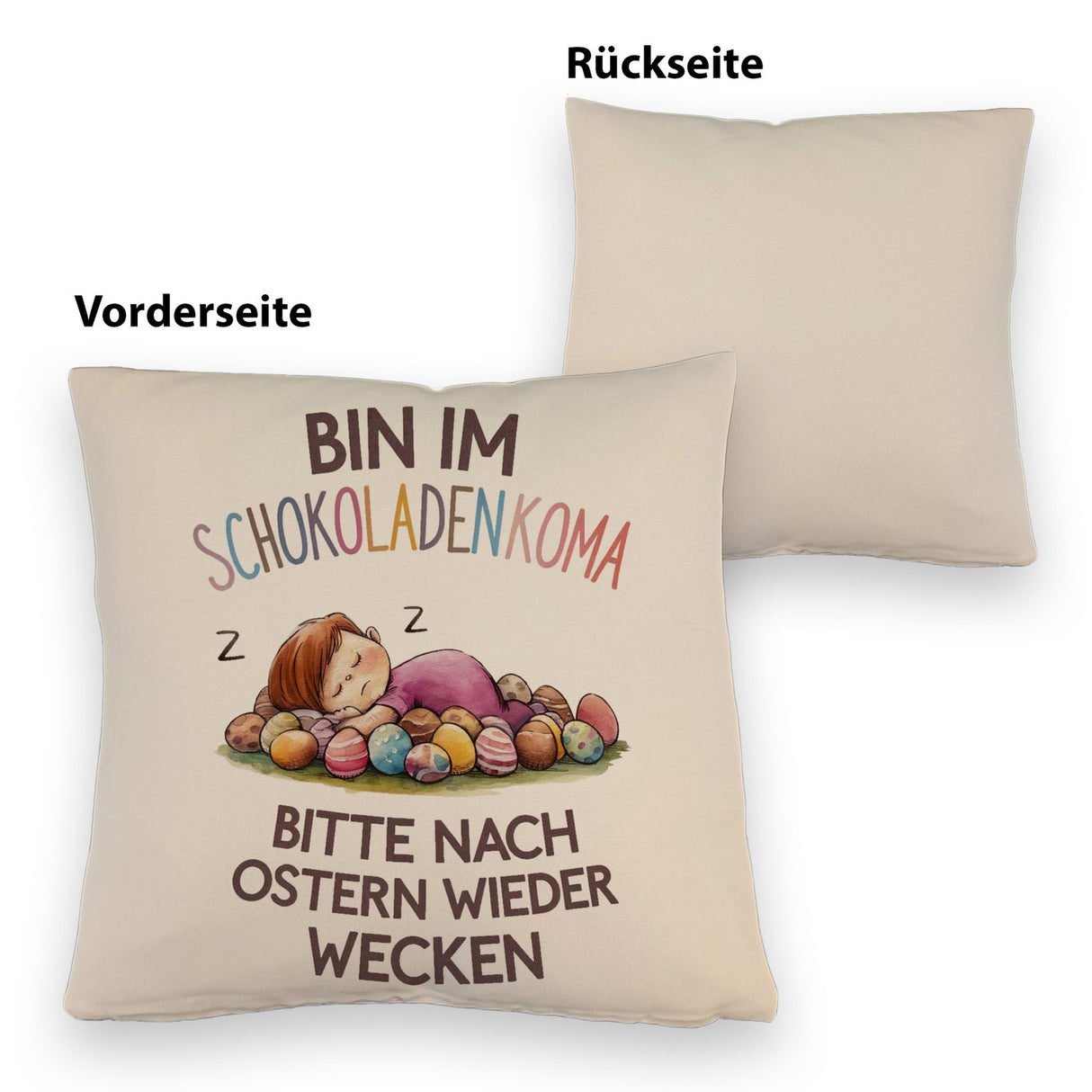 Schokoladenkoma Kissen Kind auf Schokoladeneiern