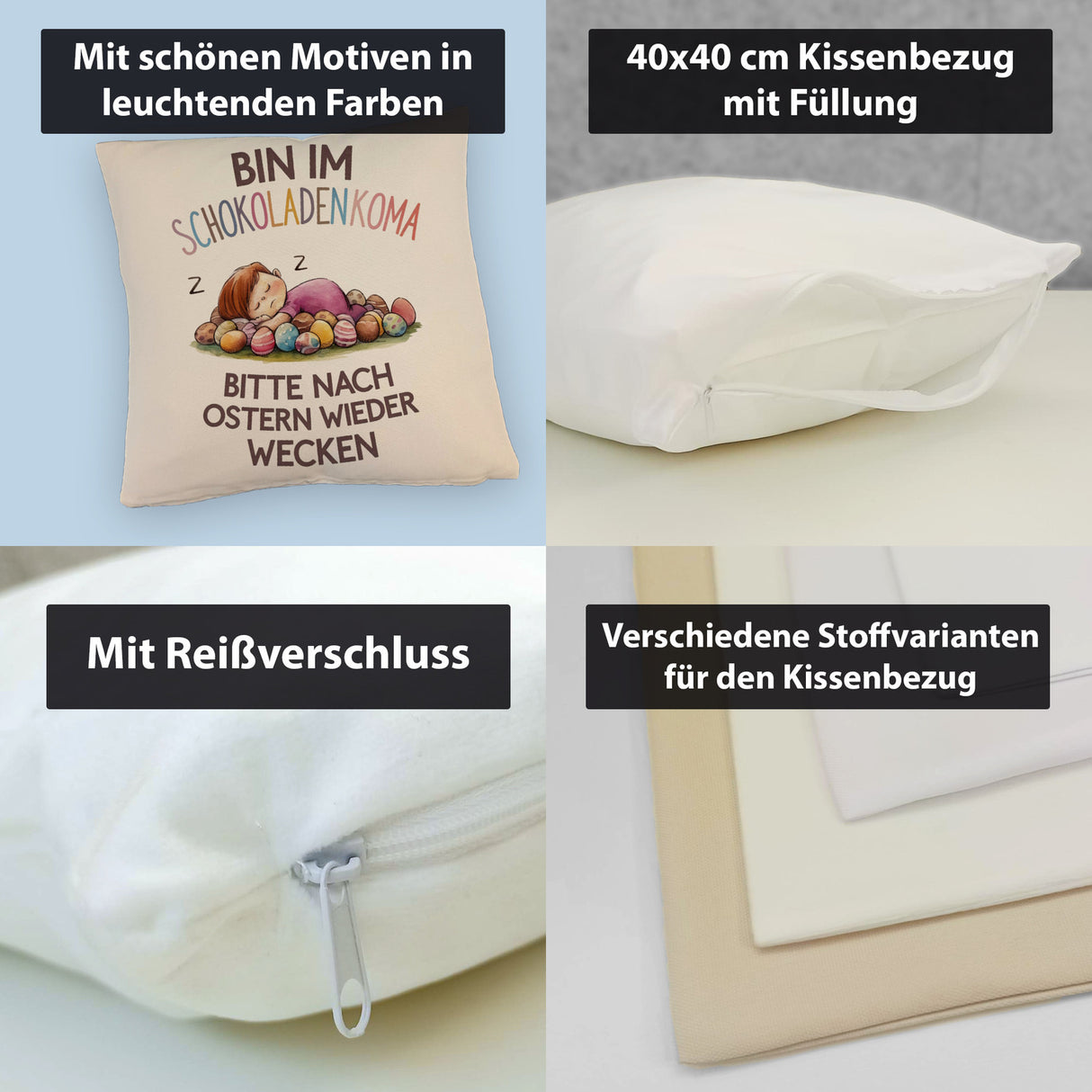 Schokoladenkoma Kissen Kind auf Schokoladeneiern