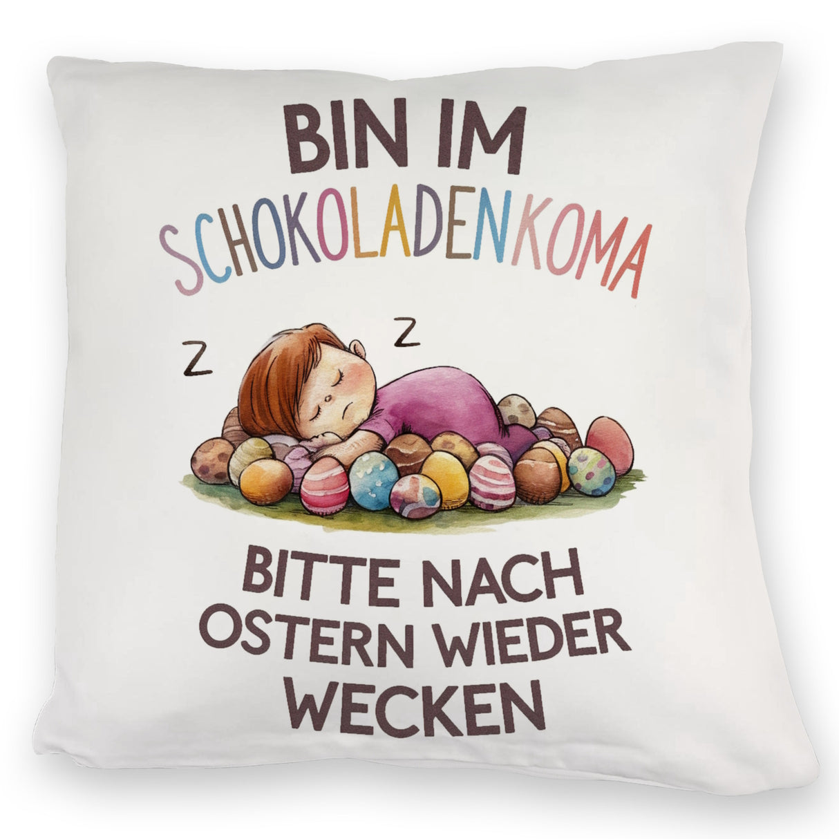 Schokoladenkoma Kissen Kind auf Schokoladeneiern