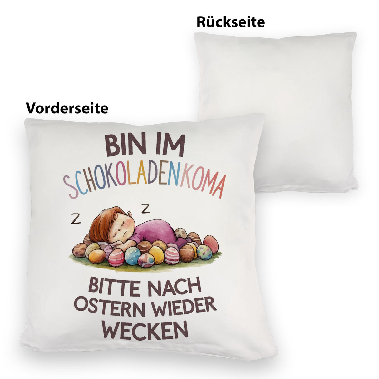 Schokoladenkoma Kissen Kind auf Schokoladeneiern