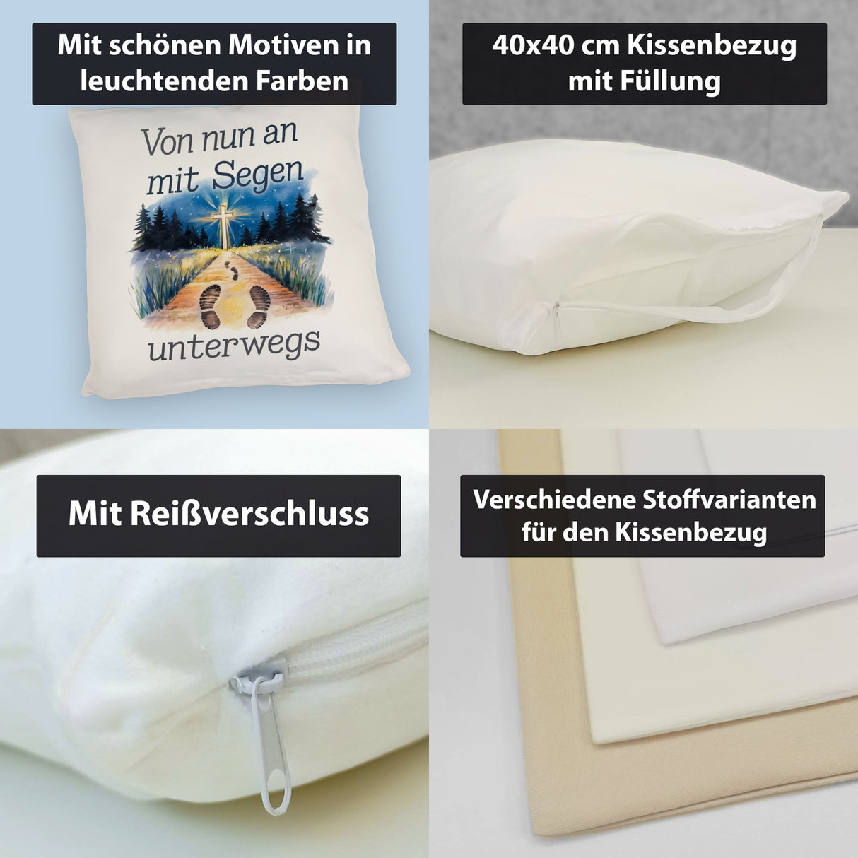 Mit Segen unterwegs Kissen - Segenstrahlendes Kreuz