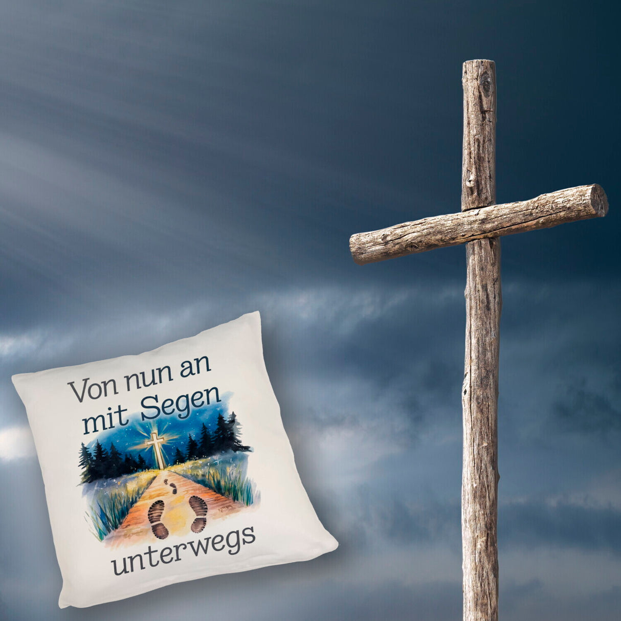 Mit Segen unterwegs Kissen - Segenstrahlendes Kreuz
