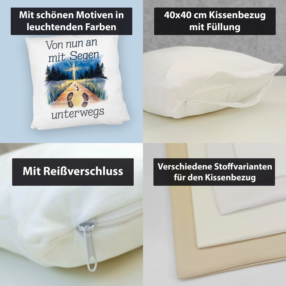 Mit Segen unterwegs Kissen - Segenstrahlendes Kreuz
