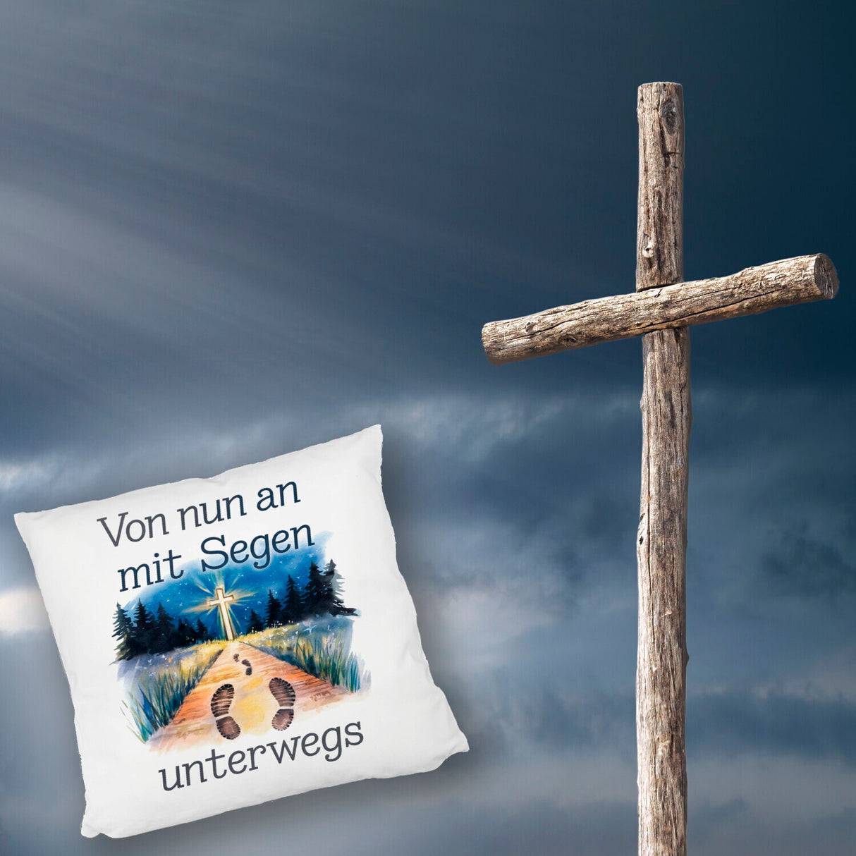 Mit Segen unterwegs Kissen - Segenstrahlendes Kreuz