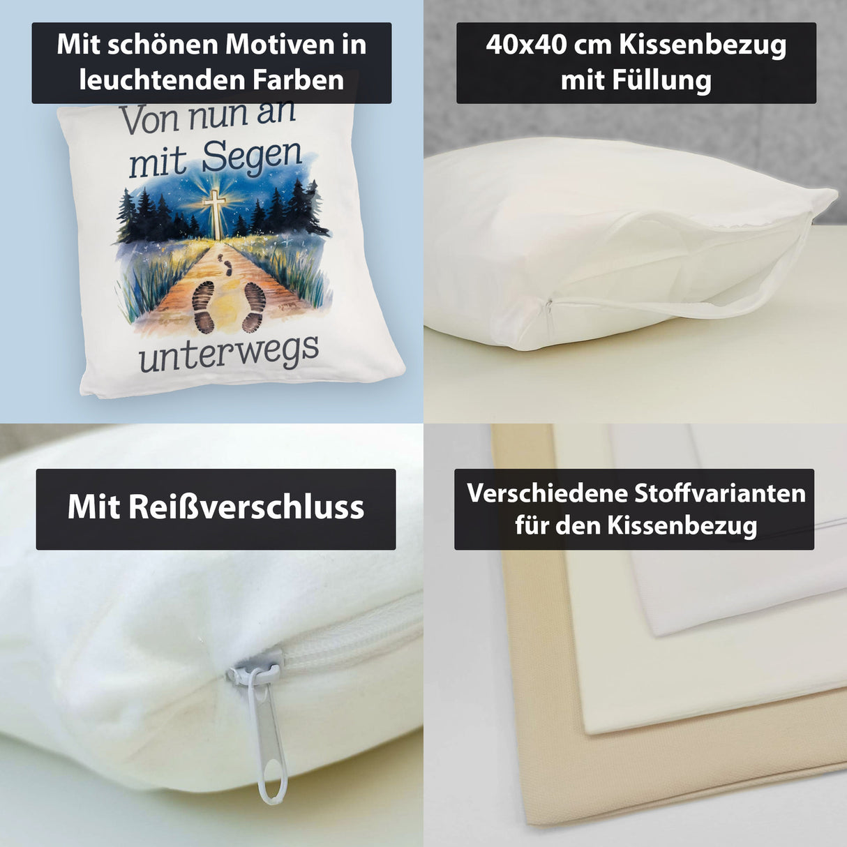 Mit Segen unterwegs Kissen - Segenstrahlendes Kreuz