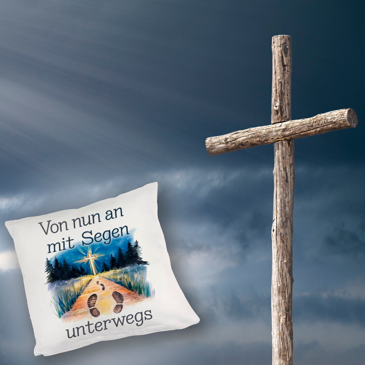 Mit Segen unterwegs Kissen - Segenstrahlendes Kreuz