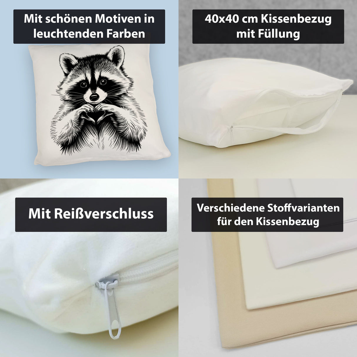Waschbär zeigt Herz Kissen für Tierliebhaber