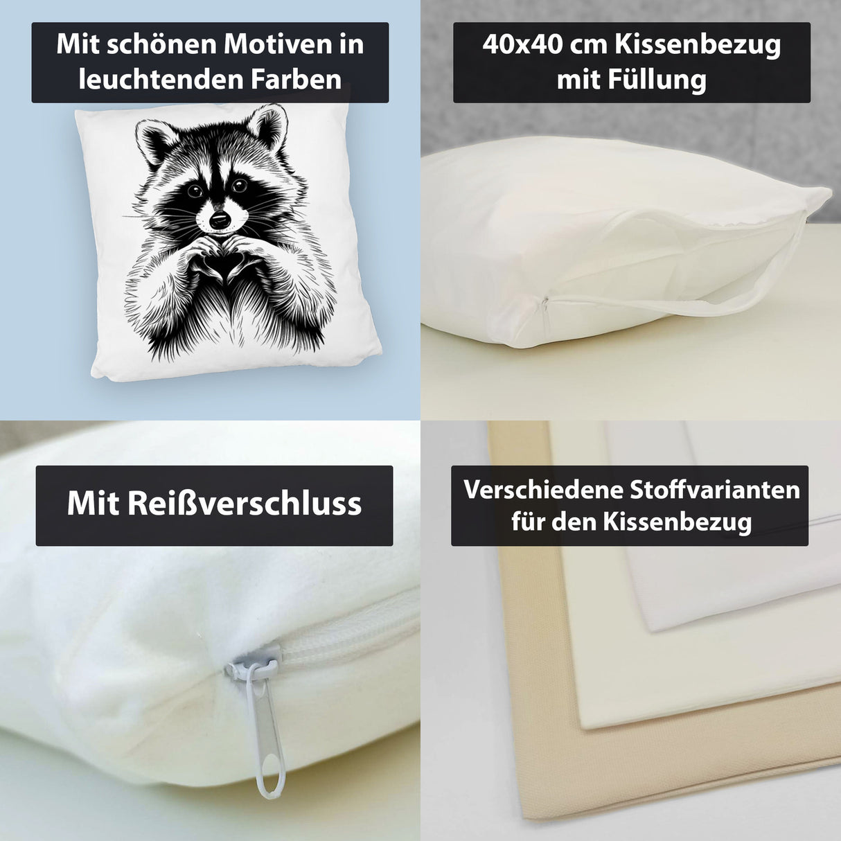 Waschbär zeigt Herz Kissen für Tierliebhaber