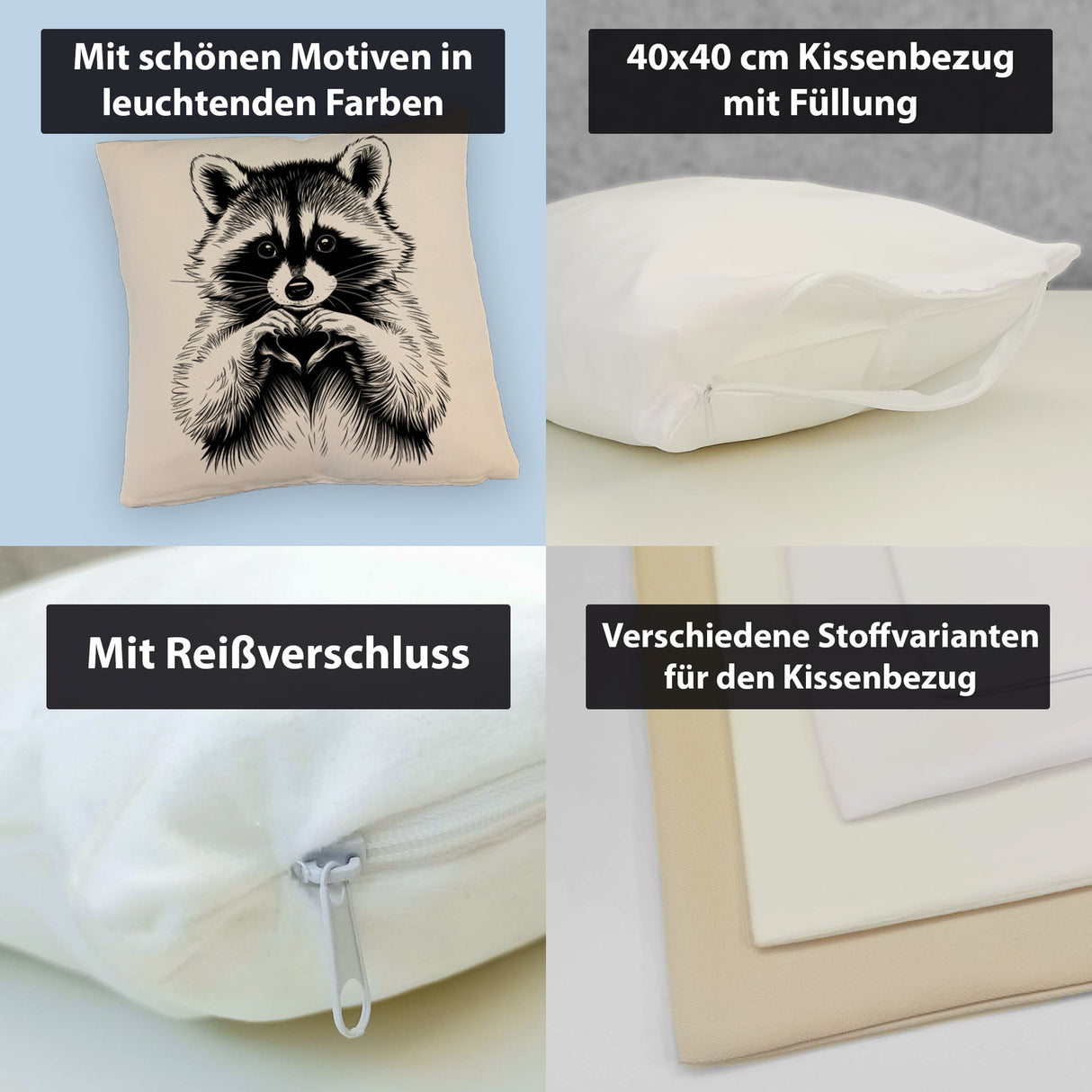 Waschbär zeigt Herz Kissen für Tierliebhaber
