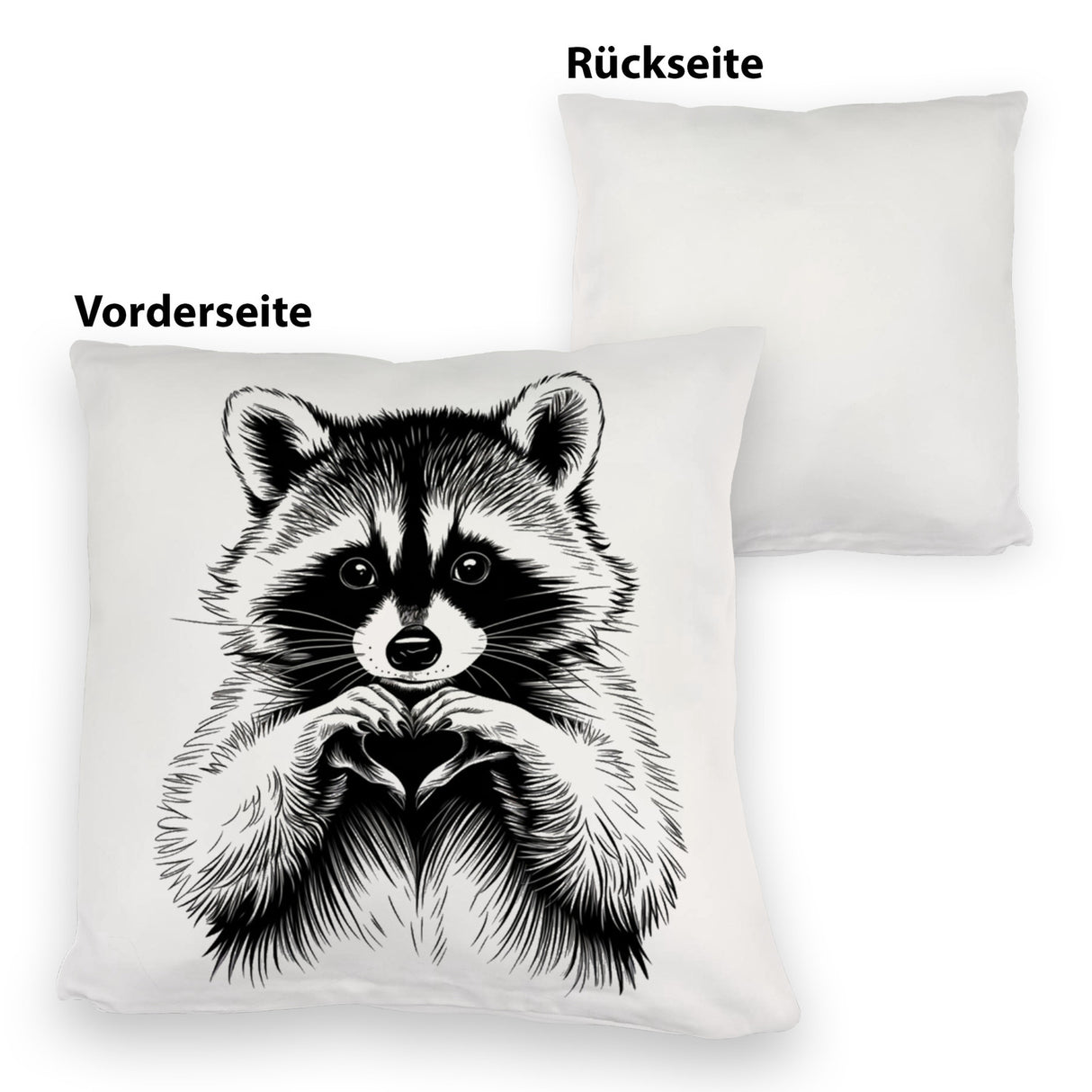 Waschbär zeigt Herz Kissen für Tierliebhaber