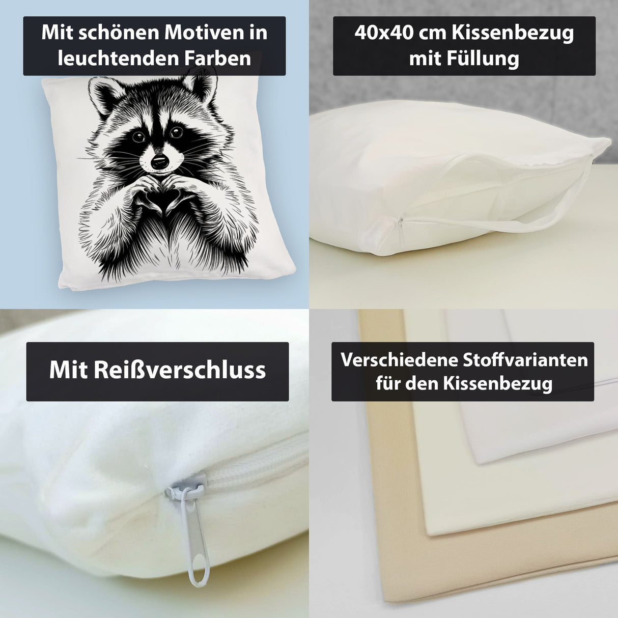 Waschbär zeigt Herz Kissen für Tierliebhaber