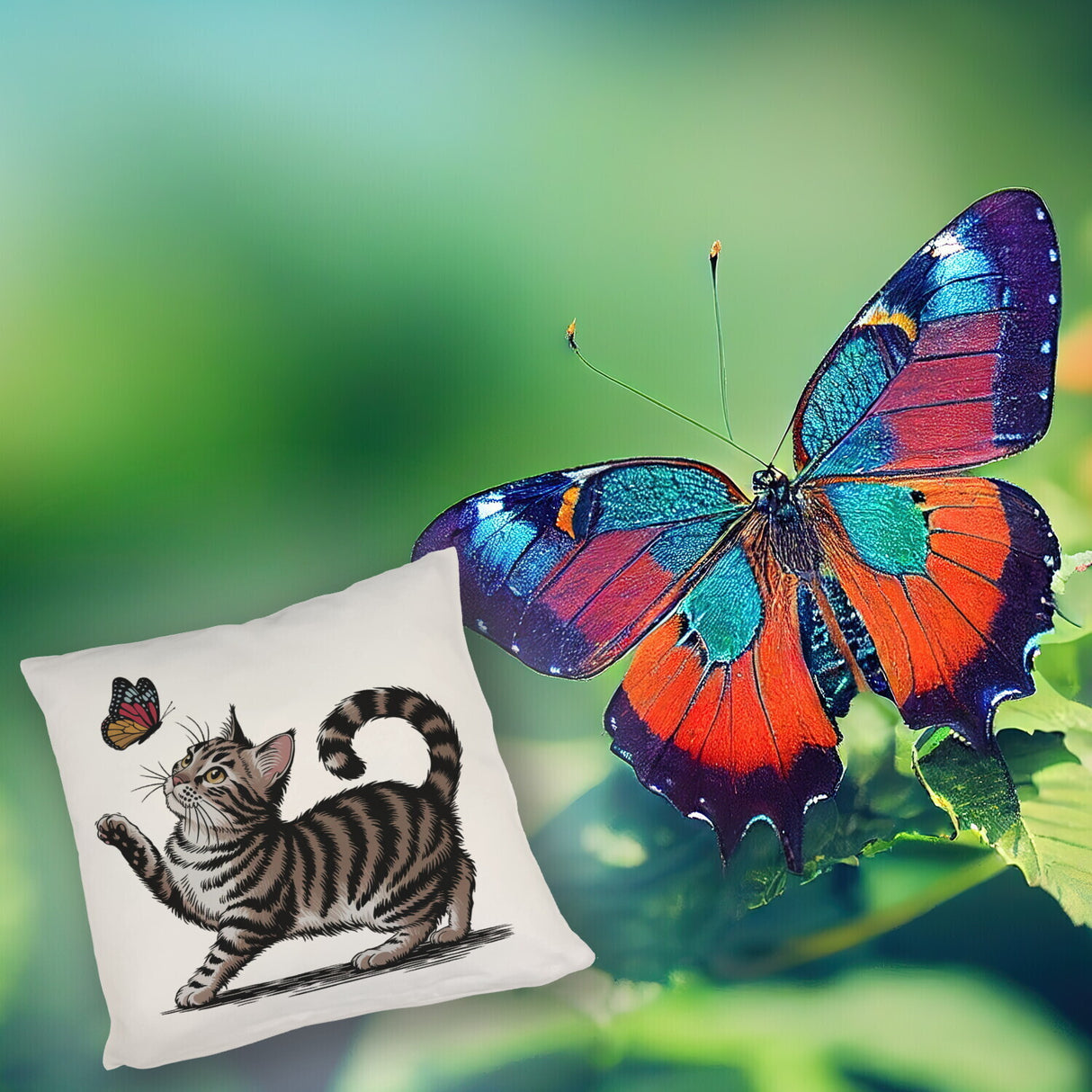 Katze mit Schmetterling Kissen für Tierliebhaber