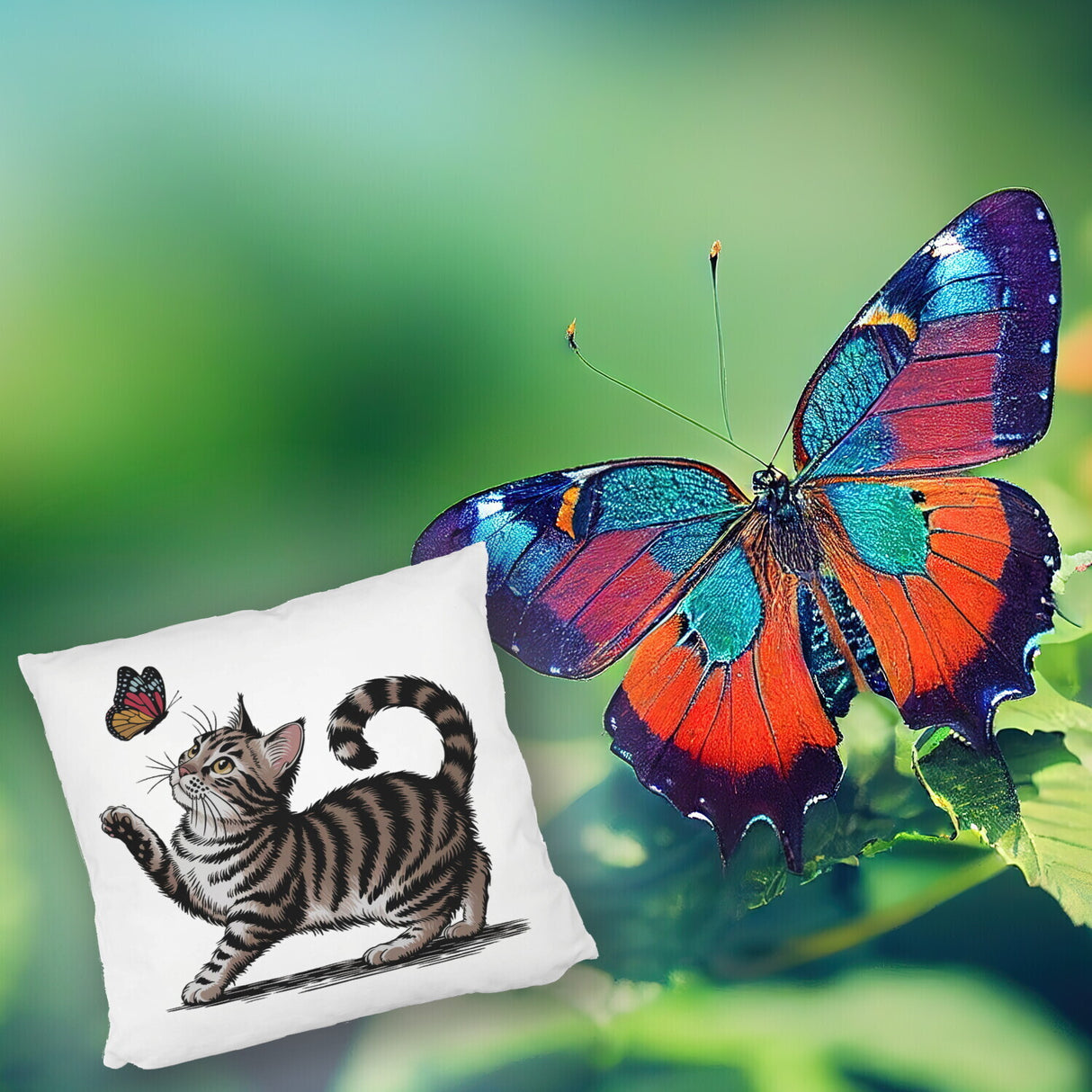 Katze mit Schmetterling Kissen für Tierliebhaber