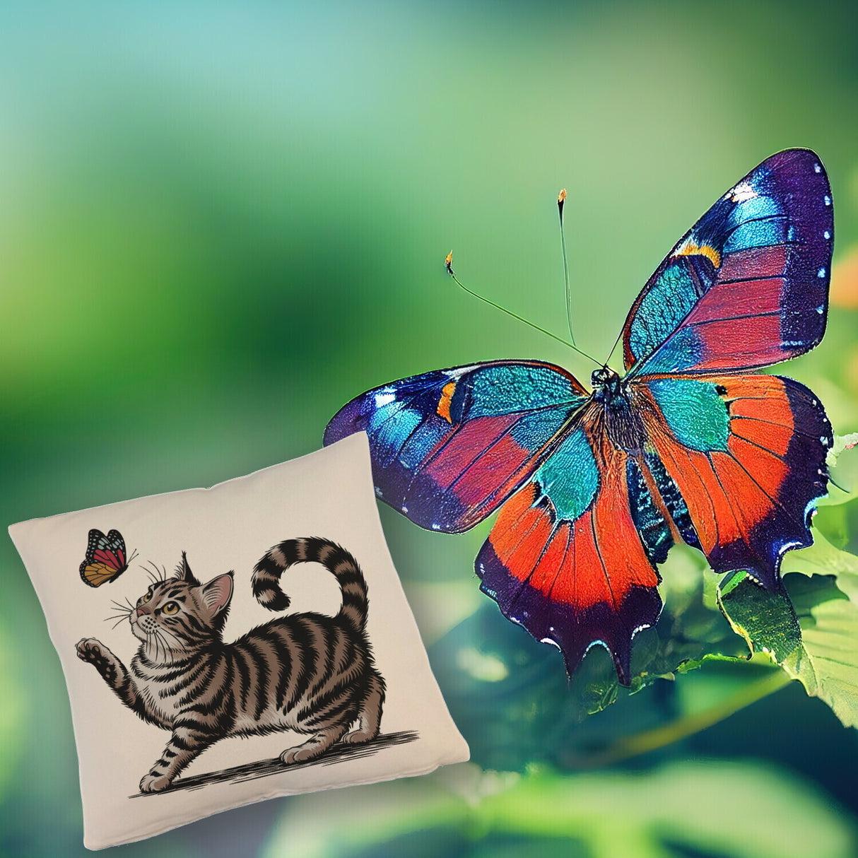 Katze mit Schmetterling Kissen für Tierliebhaber