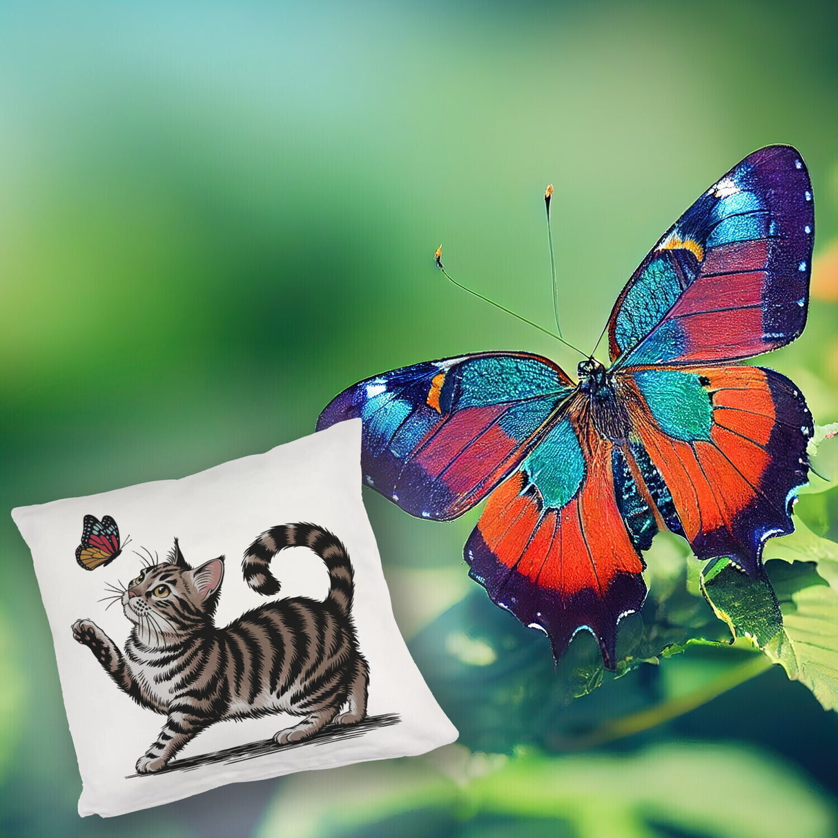 Katze mit Schmetterling Kissen für Tierliebhaber