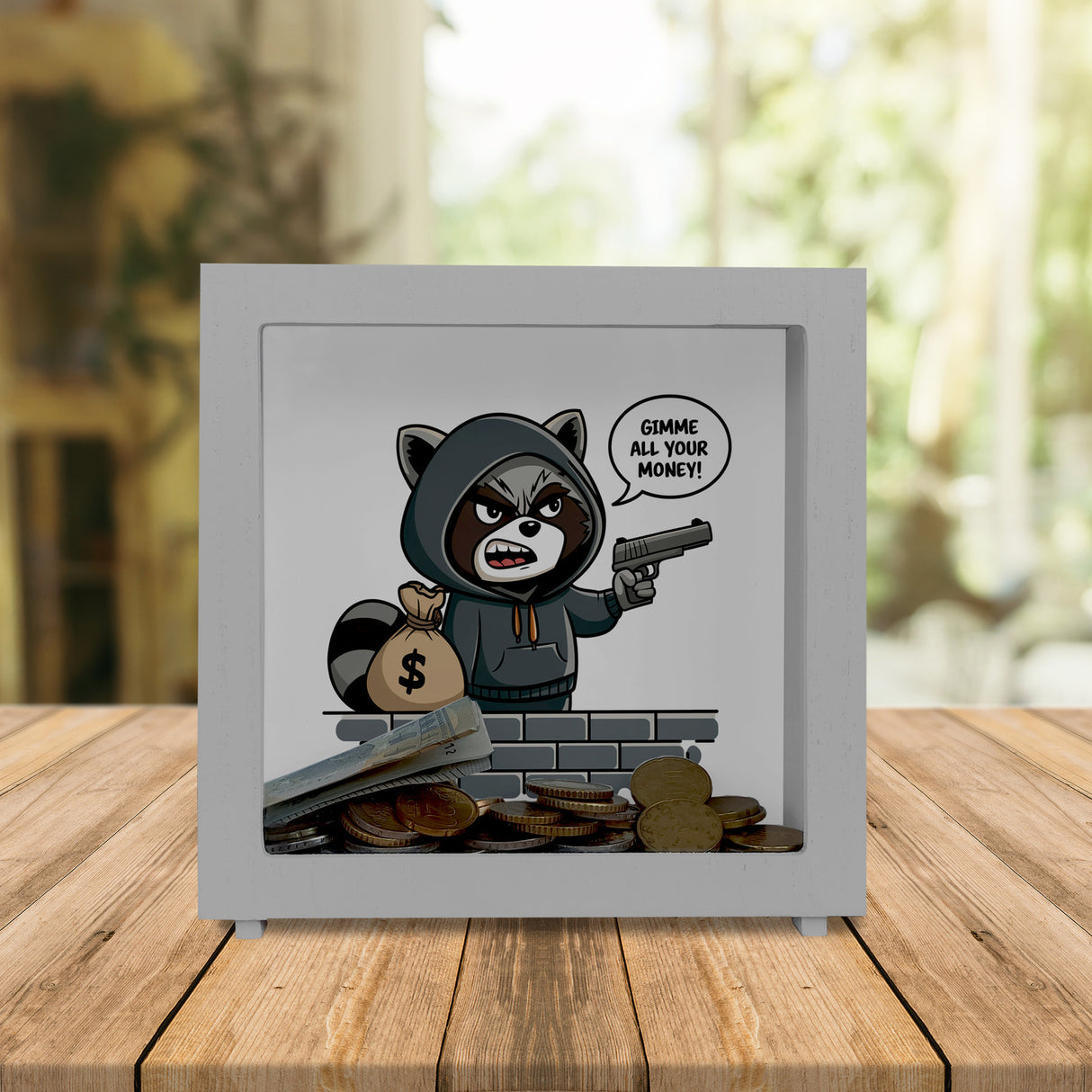 Waschbär Bandit Spardose - Gimme all your money