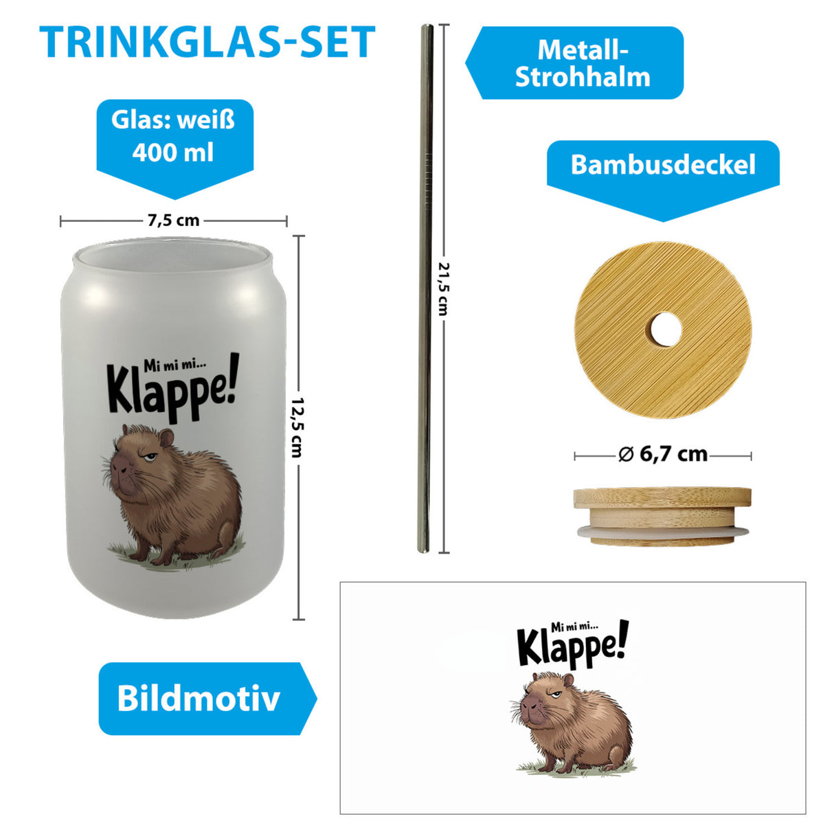 Mi mi mi... Klappe! Grimmiges Cabybara Trinkglas mit Bambusdeckel