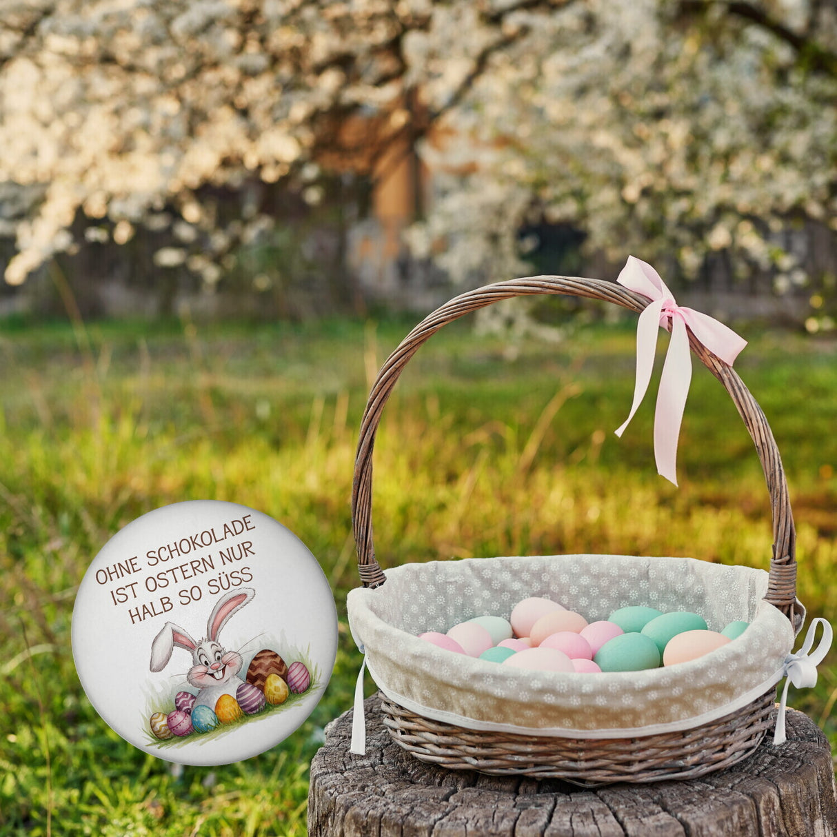 Fröhlicher Hase mit Ostereiern Magnet - Ostern ohne Schokolade halb so süß