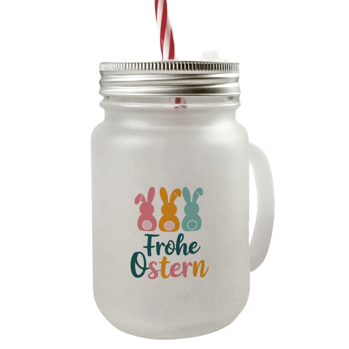 Frohe Ostern Hasen Trinkglas mit Bambusdeckel für Osterdeko