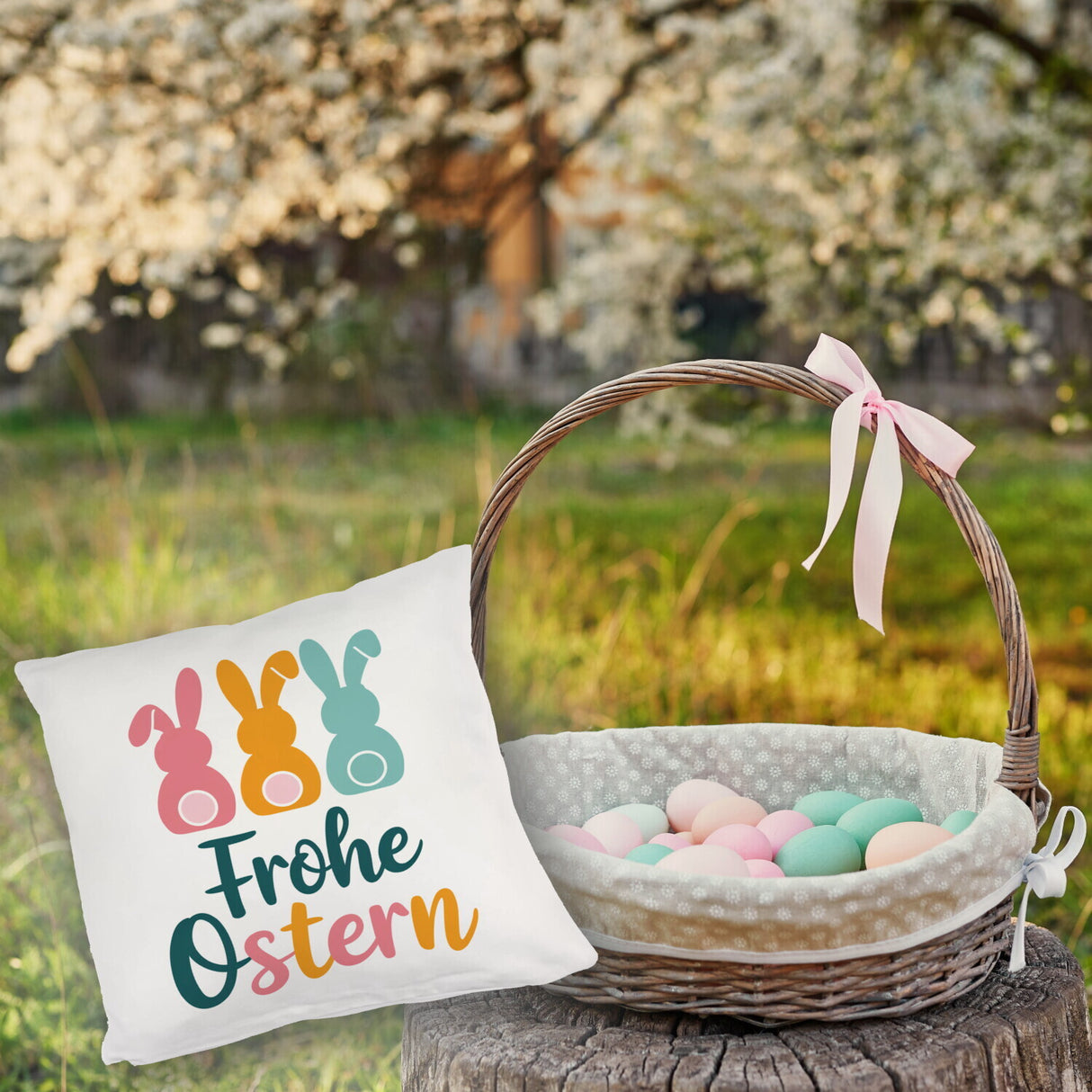 Frohe Ostern Hasen Kissen für Osterdeko